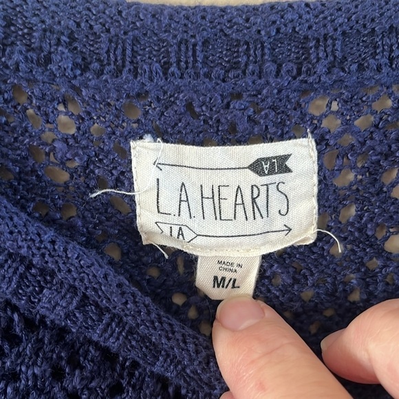 L.A. Hearts Sweater Blue Open Weave Navy Size M/L Long Sleeves Crew Neck - Picture 4 of 14